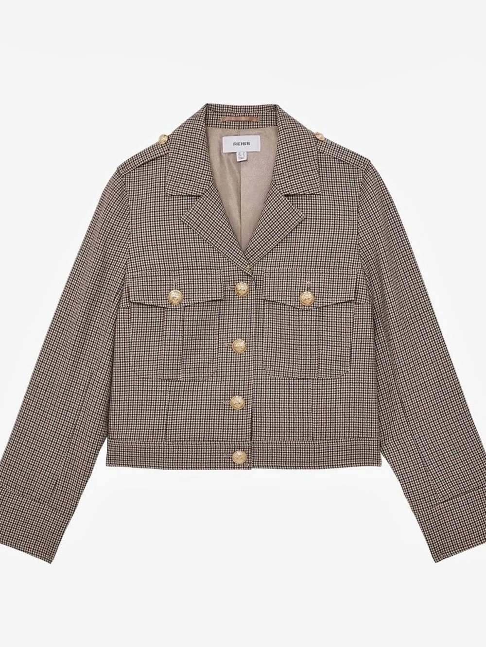 Reiss Jaque Houndstooth Check Wool Jacket Brown & White